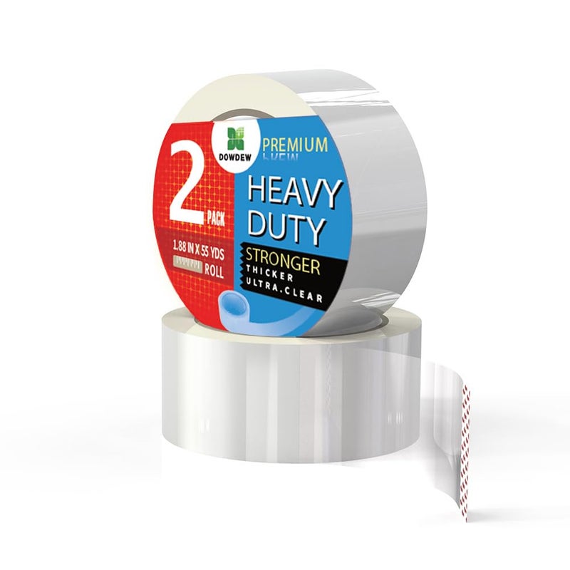 DowDew Clear Packing Tape, Heavy Duty Packaging Tape 1.88 inch x 55 Yards Refill Roll for Shipping Mailing Moving [Ultra Strong - Super Thick] (2 Rolls / 110 Total Yards) - Image 1